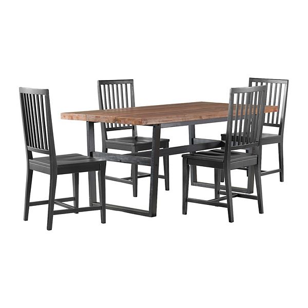 Alaterre Furniture 72&#34; Walden Dining Table with Solid Cedar Top and 4 Wood Chairs with Black Finish Warm Natural: Rectangle Set, Non-Extension