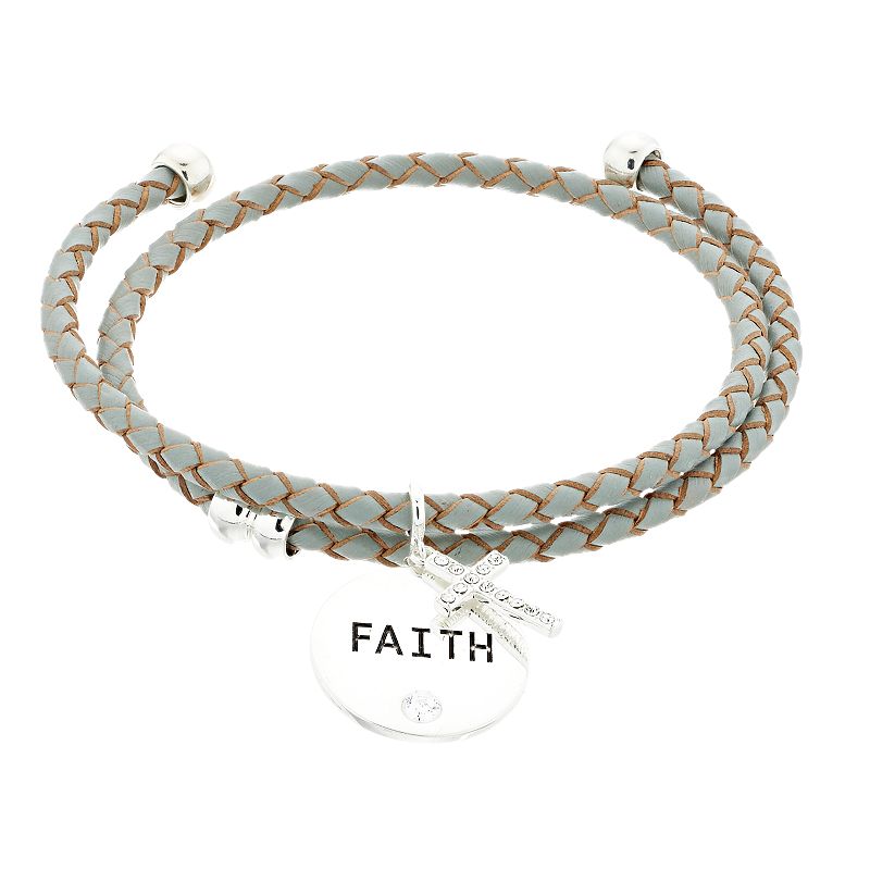 City Luxe Faith Charm & Cubic Zirconia Cross Coil Bracelet, Womens, W