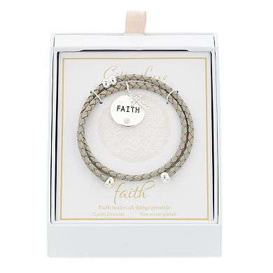 City Luxe "Faith" Charm & Cubic Zirconia Cross Coil Bracelet