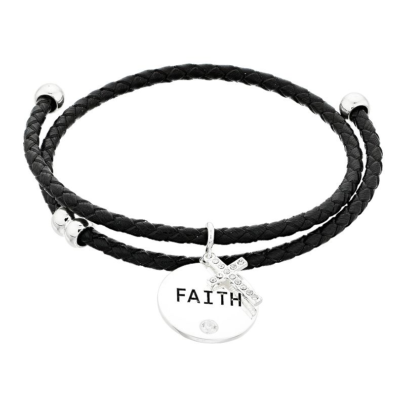 City Luxe Faith Charm & Cubic Zirconia Cross Coil Bracelet, Womens, W