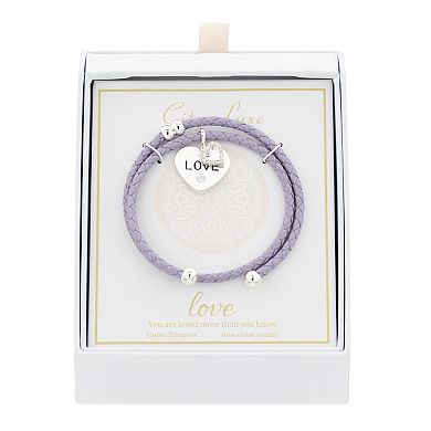 City Luxe "Love" Cubic Zirconia Heart Charm Coil Bracelet