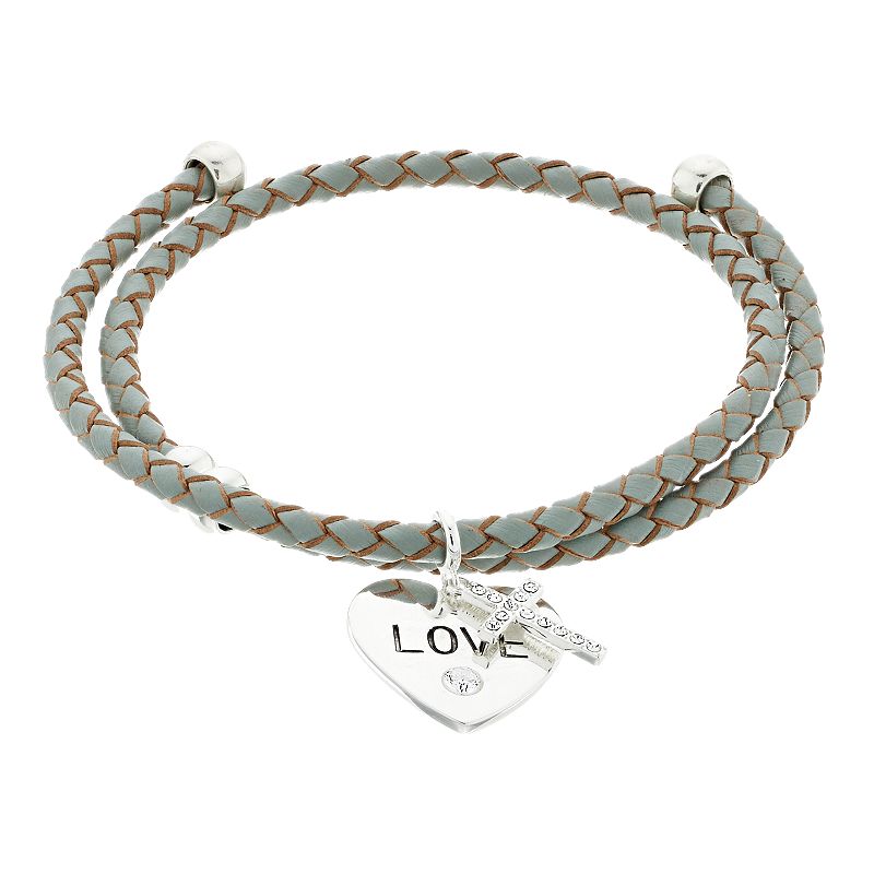City Luxe Love Heart Charm & Cubic Zirconia Cross Coil Bracelet, Women
