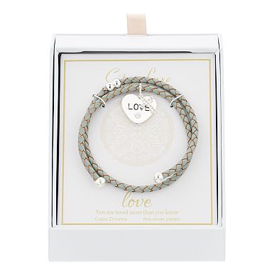 City Luxe "Love" Heart Charm & Cubic Zirconia Cross Coil Bracelet