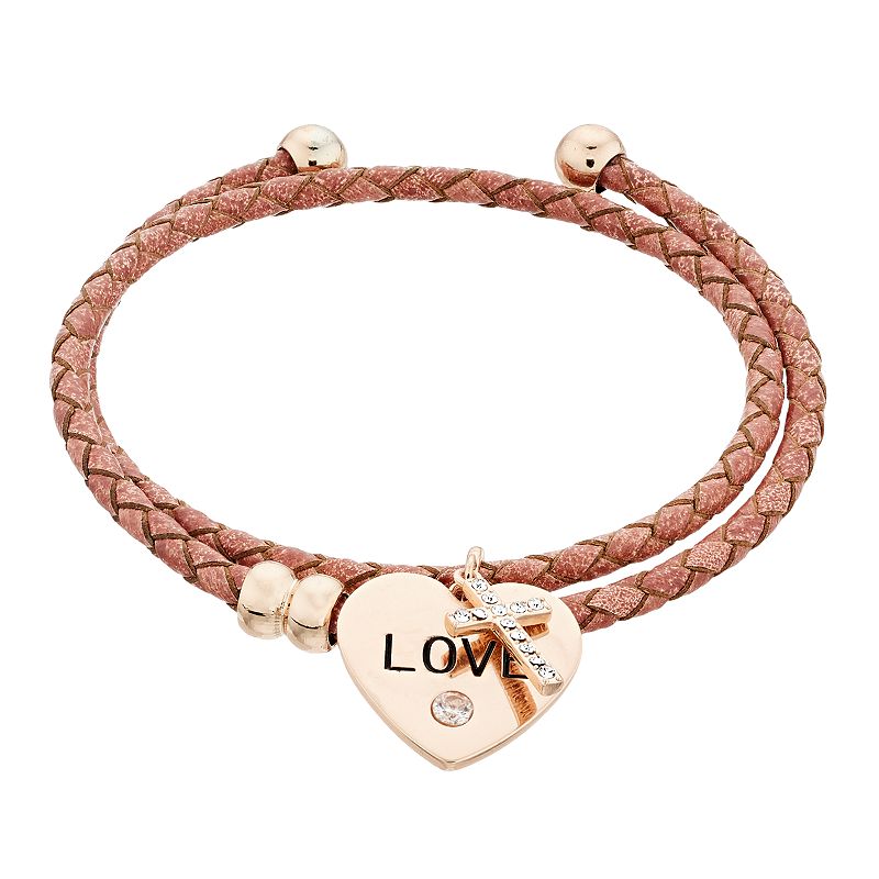 City Luxe Love Heart Charm & Cubic Zirconia Cross Coil Bracelet, Women