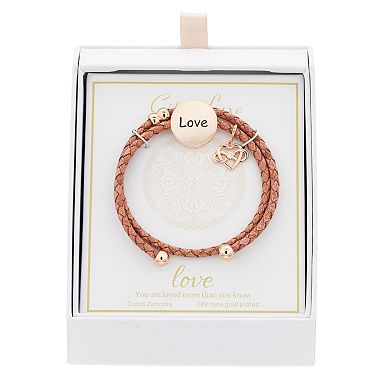 City Luxe "Love" Charm & Cubic Zirconia Heart Coil Bracelet