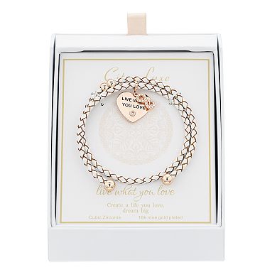 City Luxe "Live What You Love" Heart & Cubic Zirconia Infinity Charm Coil Bracelet