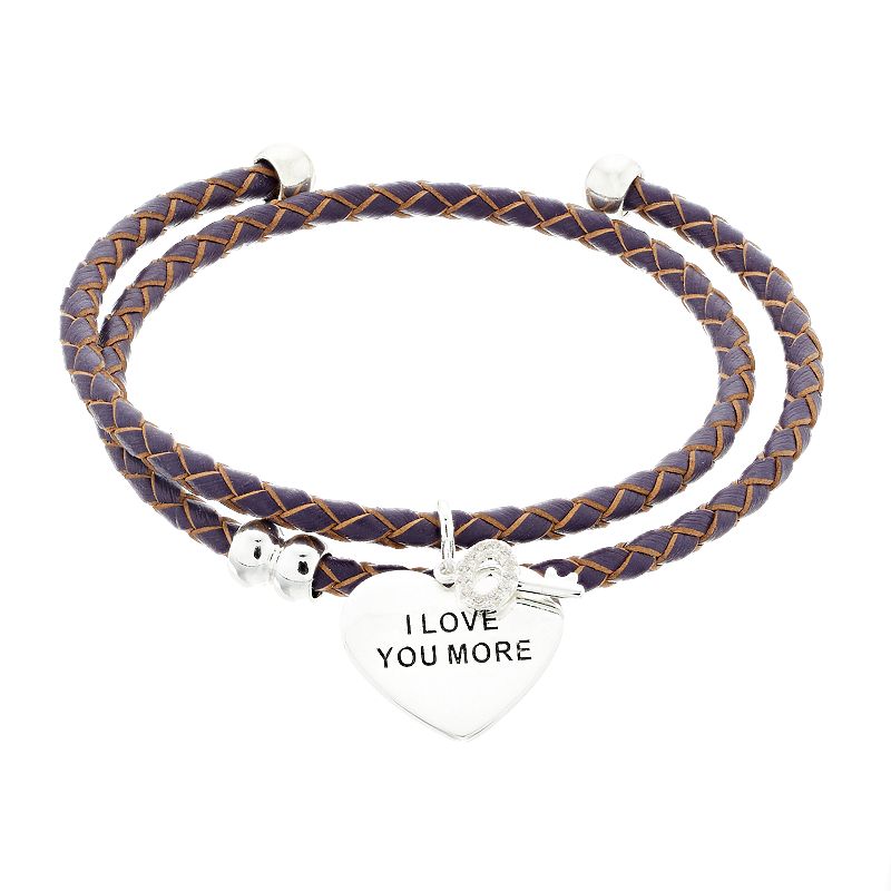 City Luxe I Love You More Heart & Cubic Zirconia Key Charm Coil Bracel