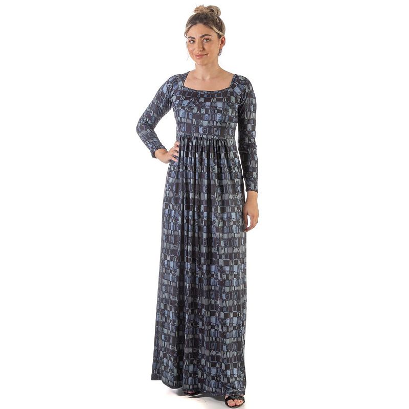 Womens 24Seven Comfort Apparel Pleated Print Maxi Dress, Size: Small, Blue