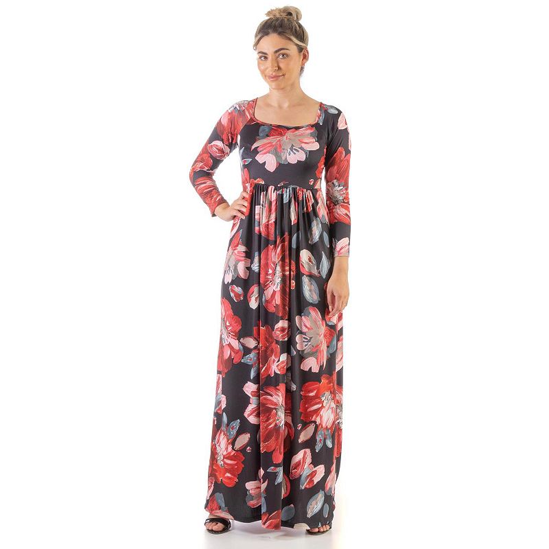 Womens 24Seven Comfort Apparel Pleated Print Maxi Dress, Size: Small, Red 