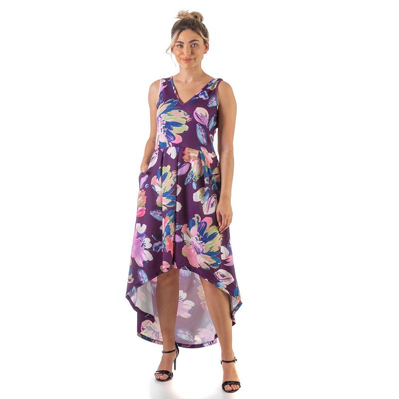Womens 24Seven Comfort Apparel High-Low Floral Maxi Dress, Size: Small, Pu