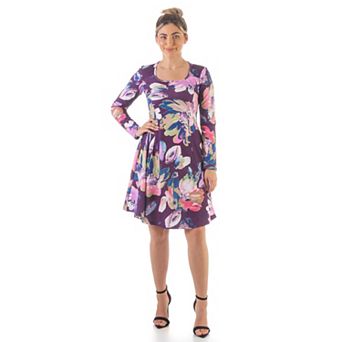 Women's 24Seven Comfort Apparel Floral Skater Dress
