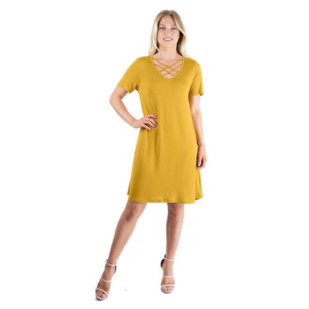 Women s 24Seven Comfort Apparel Criss Cross T Shirt Dress