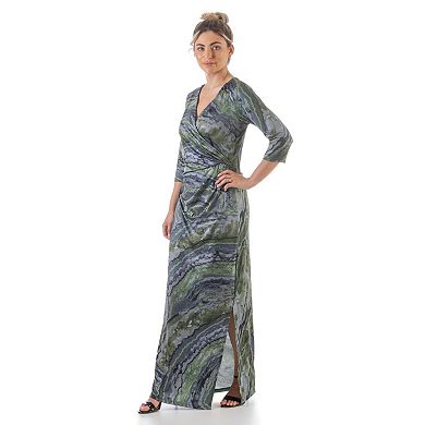 Women's 24Seven Comfort Apparel Faux-Wrap Side Slit Maxi Dress