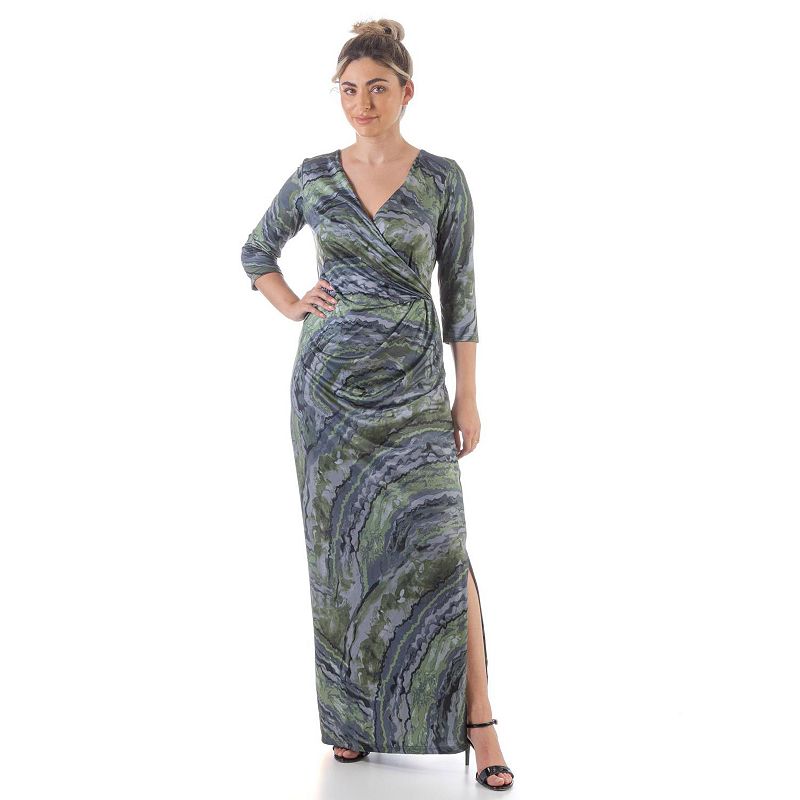 Womens 24Seven Comfort Apparel Faux-Wrap Side Slit Maxi Dress, Size: XXL, 