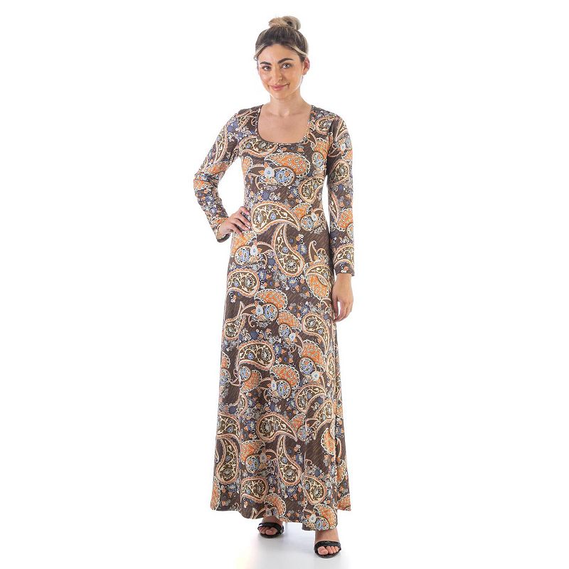 Womens 24Seven Comfort Apparel Paisley Maxi Dress, Size: Small, Brown Oran