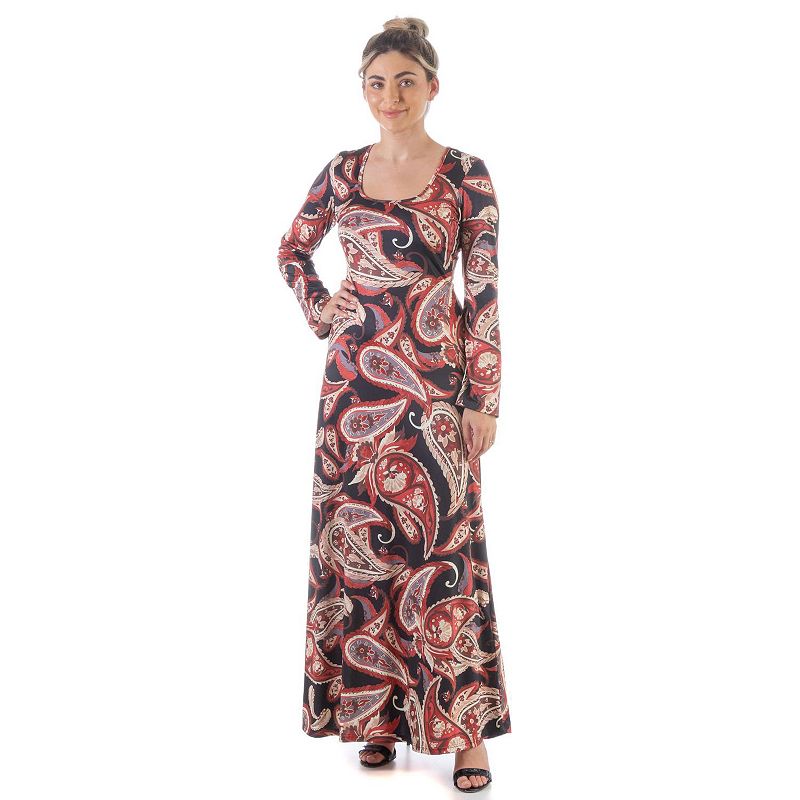 Womens 24Seven Comfort Apparel Paisley Maxi Dress, Size: Small, Red Black 