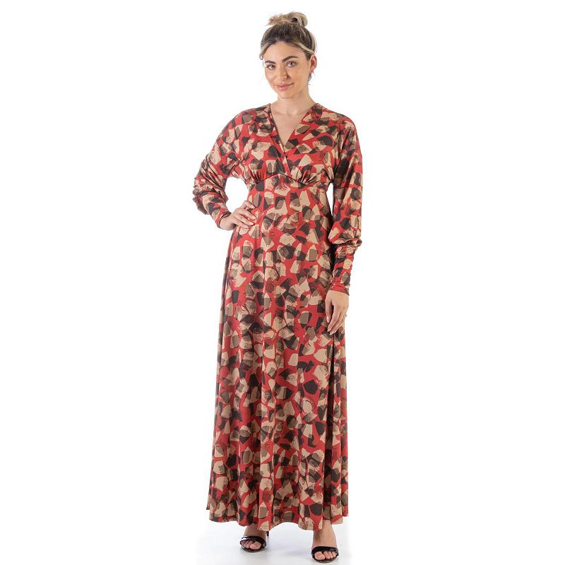 Womens 24Seven Comfort Apparel Flowy Print Maxi Dress, Size: Small, Red Br