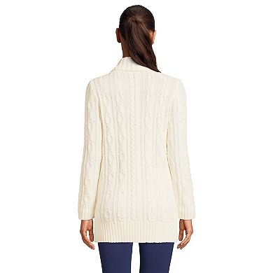 Women's Lands' End Cozy Lofty Shawl-Collar Cable-Knit Tunic Sweater