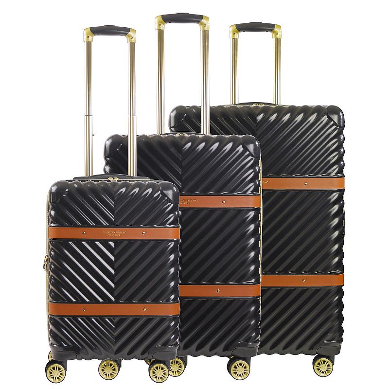 Christian Siriano NY Stella 3-Piece Hardside Spinner Luggage, Black, 3 Pc S