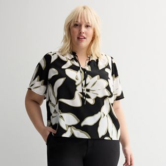Plus Size Nine West Short Sleeve Front Tie Top