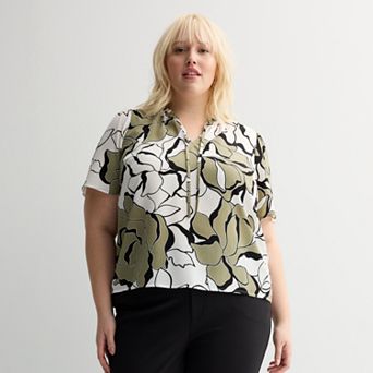 Plus Size Nine West Short Sleeve Front Tie Top