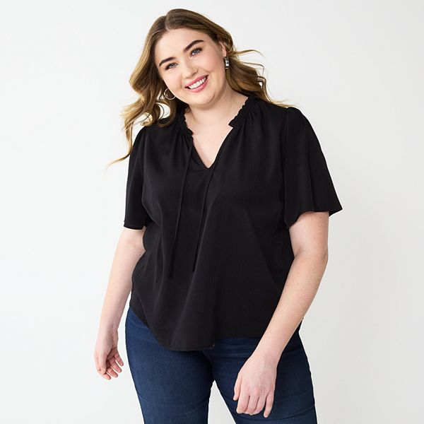 Plus Size Nine West Short Sleeve Front Tie Top