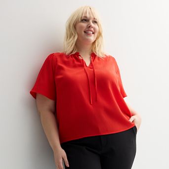 Plus Size Nine West Short Sleeve Front Tie Top