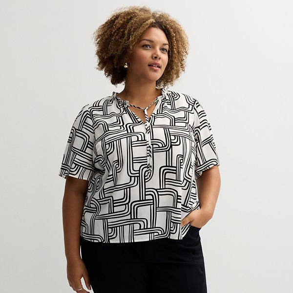 Plus Size Nine West Short Sleeve Front Tie Top - White Small Relinks (1X)