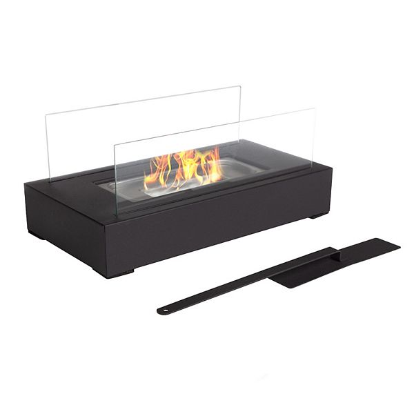 Tabletop Fire Pit - Rectangular Indoor or Outdoor Ventless Fireplace - Clean Burning Portable Heat with 360-View by Northwest (Black)
