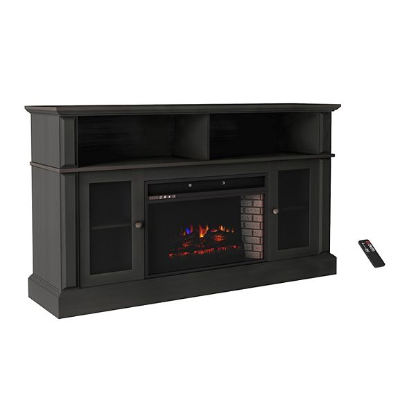 Electric Fireplace TV Stand for TVs up to 59-Inches &ndash; Media Console with Shelves, Remote Control, Adjustable Heat, and LED Flames by Northwest (Black)