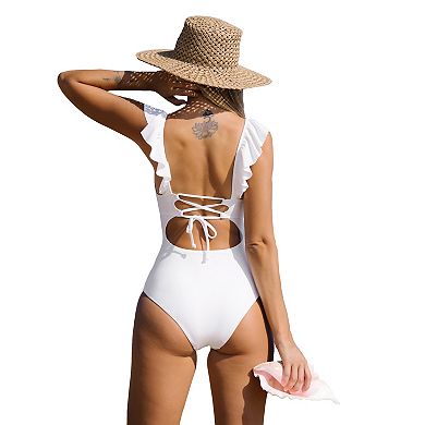Women's CUPSHE White Ruffle One-Piece Swimsuit