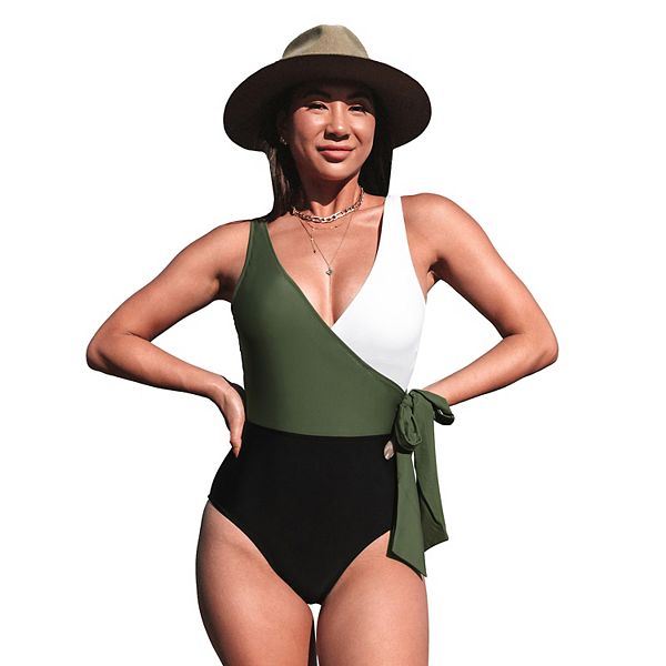 Women's CUPSHE Knotted Color Block OnePiece Swimsuit