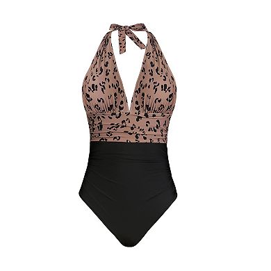 Women's Cupshe Leopard Halter One-Piece Swimsuit