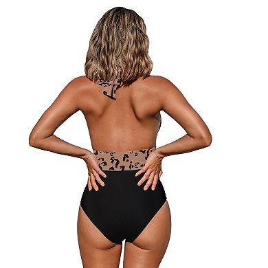 Women's Cupshe Leopard Halter One-Piece Swimsuit