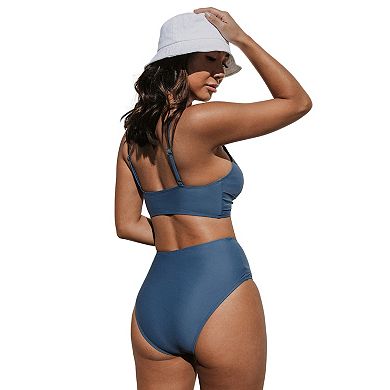 Women's Cupshe Twist Swim Top & High-Waist Bottoms Bikini Set