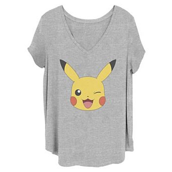 Juniors' Plus Size Pokémon Pikachu Big Face Logo Graphic Tee
