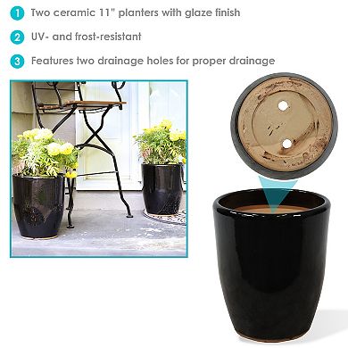 Sunnydaze Captivating Vista Ceramic Planter - 11.5" - Set of 2