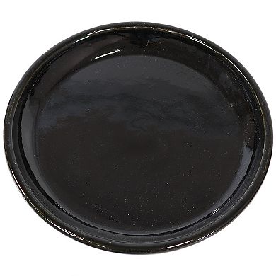 Sunnydaze Glazed Ceramic Planter Saucers - 12" - Obsidian - Set of 2