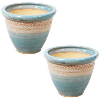 Sunnydaze Purlieu Ceramic Planter - 12" - Set of 2