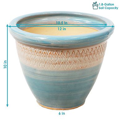 Sunnydaze Purlieu Ceramic Planter - 12" - Set of 2