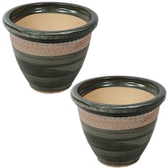 Sunnydaze Purlieu Ceramic Planter - 12" - Set of 2
