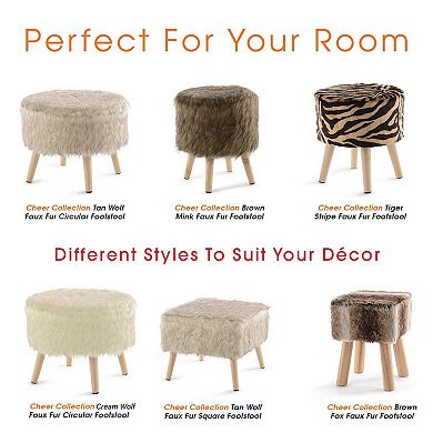 Cheer Collection Faux Fur Wood Leg Stool, White