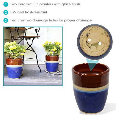 Sunnydaze Captivating Vista Ceramic Planter - 11.5" - Set of 2