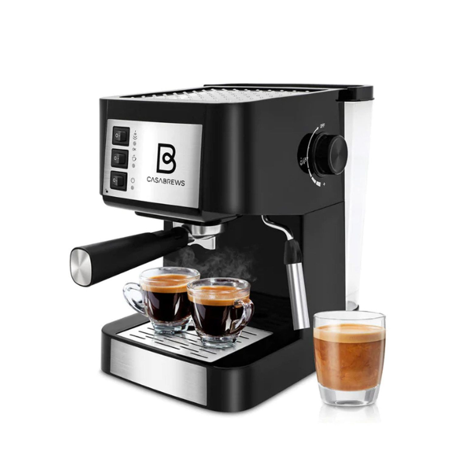 Brentwood 800 Watt Cappuccino Brewer and Espresso Maker w/ Frothing Wand,  Black 