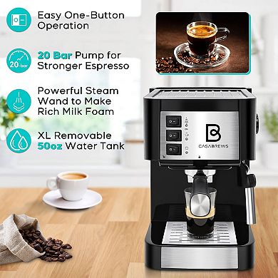 Sincreative CM1699 Casabrews Compact Espresso Machine with Milk Frother Wand