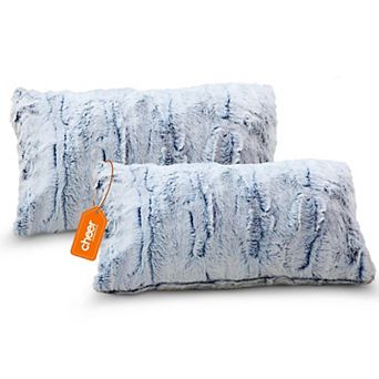 Cheer Collection Embossed Faux Fur Throw Pillows - 12" x 20" - White/Blue