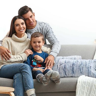 Cheer Collection Embossed Faux Fur Throw Pillows - 12" x 20" - White/Blue