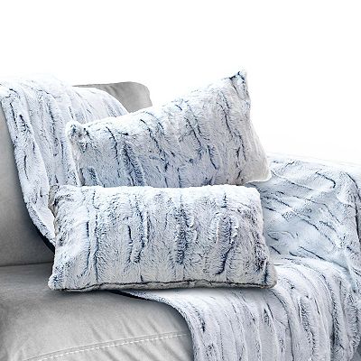Cheer Collection Embossed Faux Fur Throw Pillows 12 x 20 White Blue