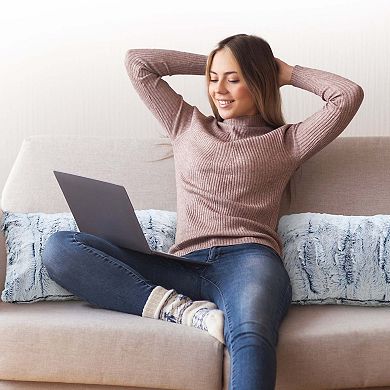 Cheer Collection Embossed Faux Fur Throw Pillows - 12" x 20" - White/Blue