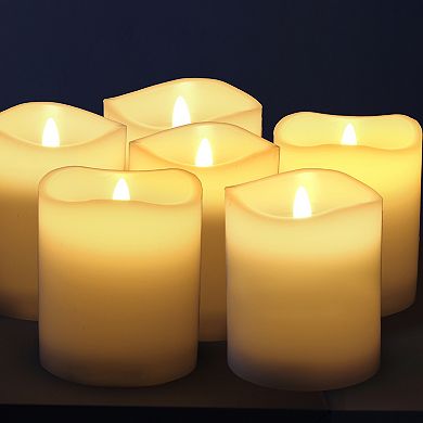 Stonebriar Collection Real Wax Flameless LED Pillar Candles with Remote & Timer 6-piece Set